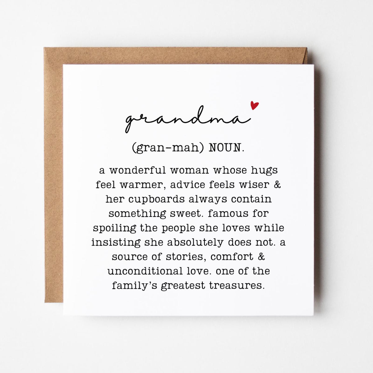Grandma Definition Greeting Card, Birthday Gift for Grandmother, Family Relation Present, Thoughtful, Special, Minimal, Free Delivery