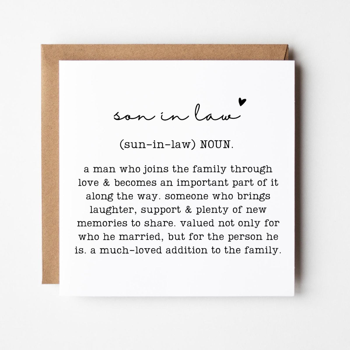 Son in Law Definition Greeting Card, Birthday Gift for In Laws Family Relation Present, Thoughtful, Special, Minimal, Free Delivery