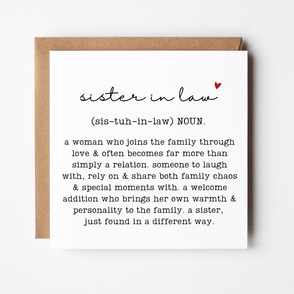 Sister in Law Definition Greeting Card, Birthday Gift for Sister, Family Relation Present, Thoughtful, Special, Minimal, Free Delivery