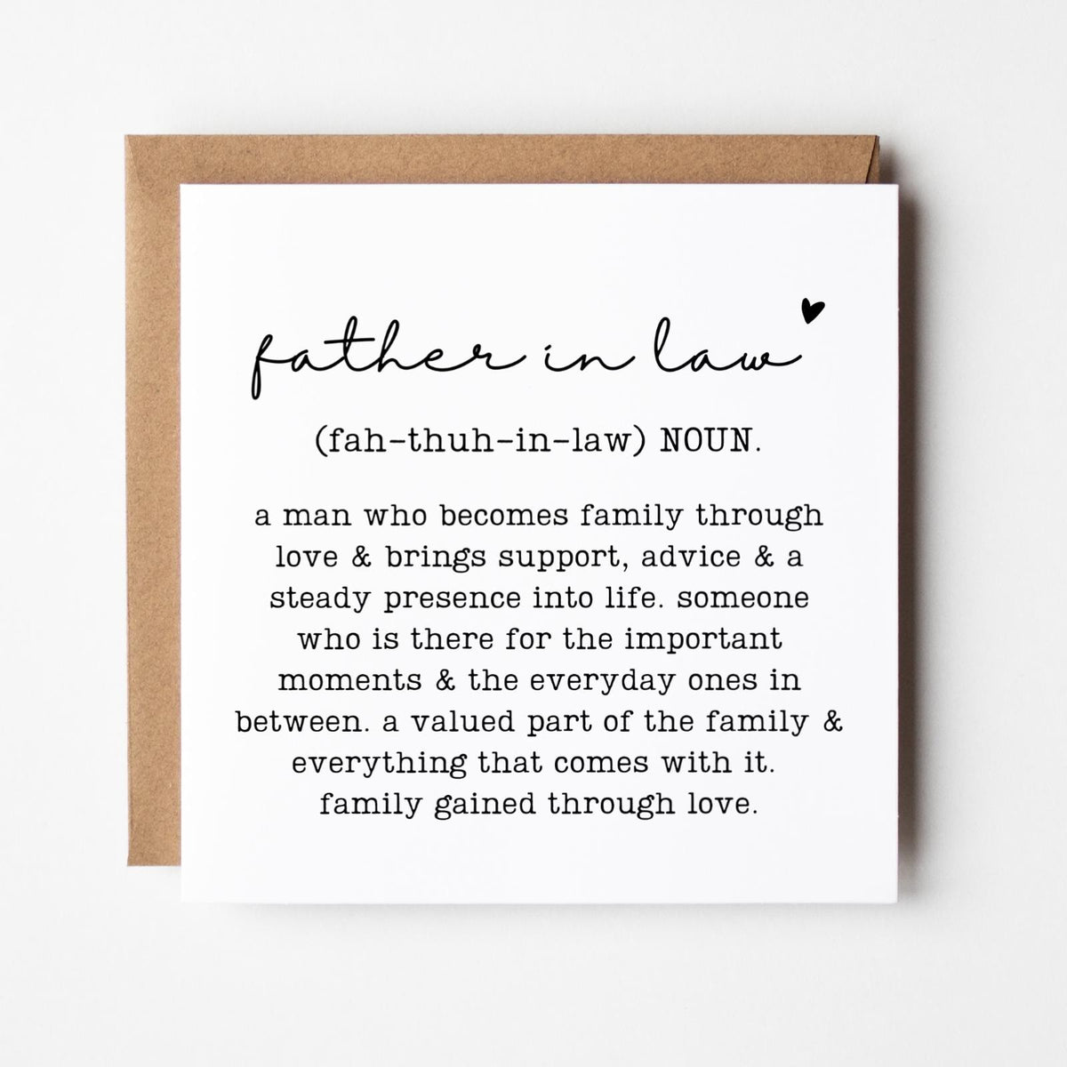 Father in Law Definition Greeting Card, Birthday Gift for In Laws, Family Relation Present, Thoughtful, Special, Minimal, Free Delivery