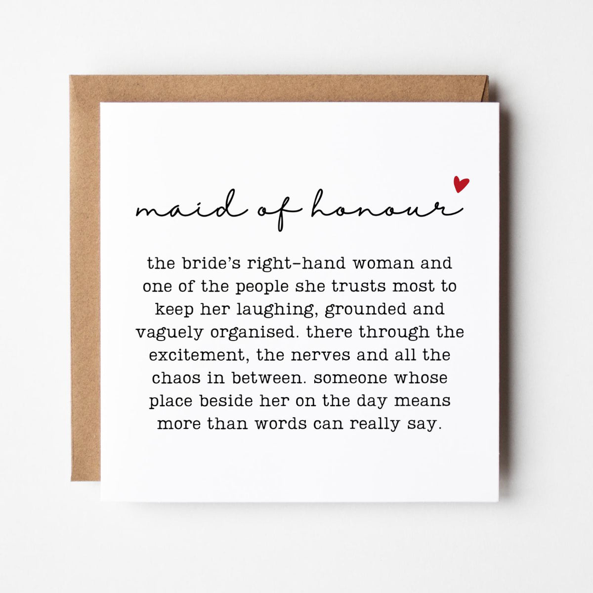 Maid of Honour Wedding Card