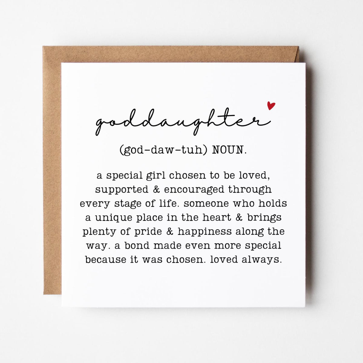 Goddaughter Definition Greeting Card, Birthday Gift for God Daughter, Family Relation Present, Thoughtful, Special, Minimal, Free Delivery