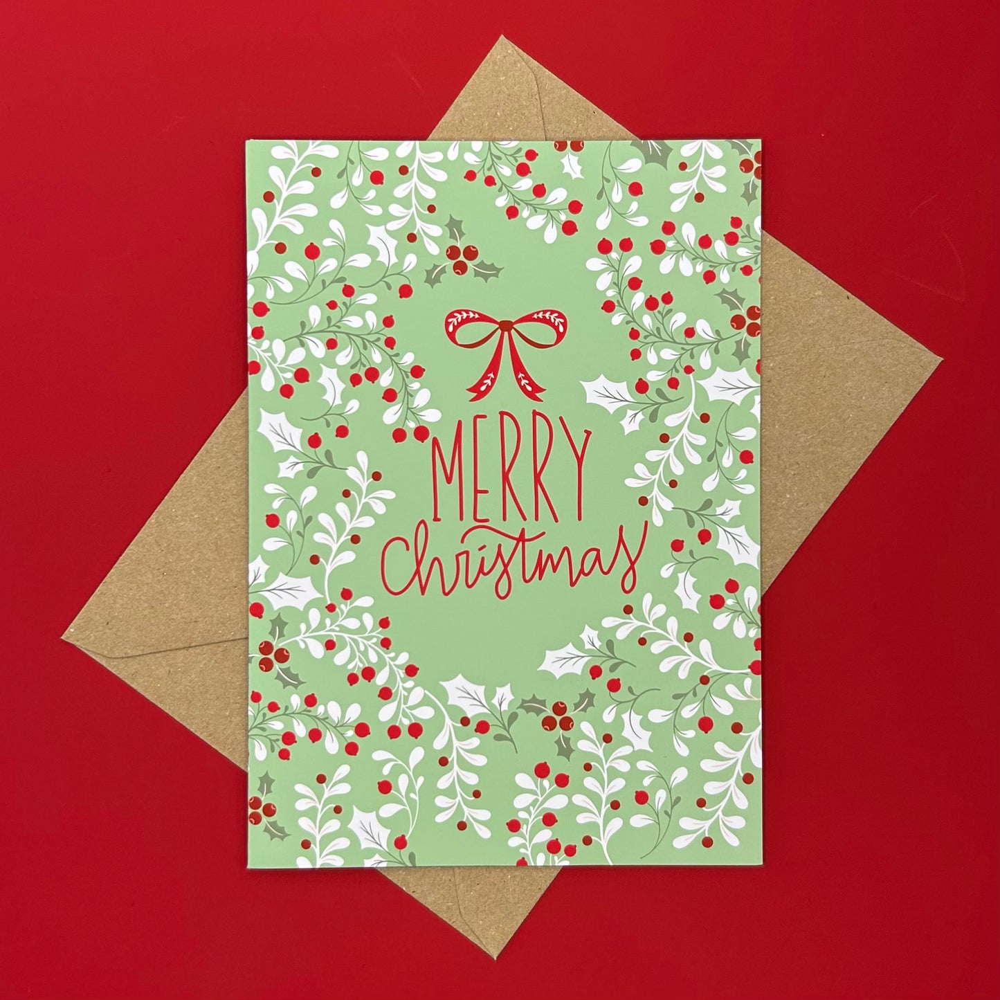 Green Holly Garland Christmas Card