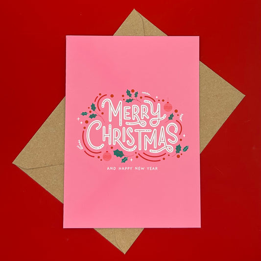 Pink Merry Christmas Card