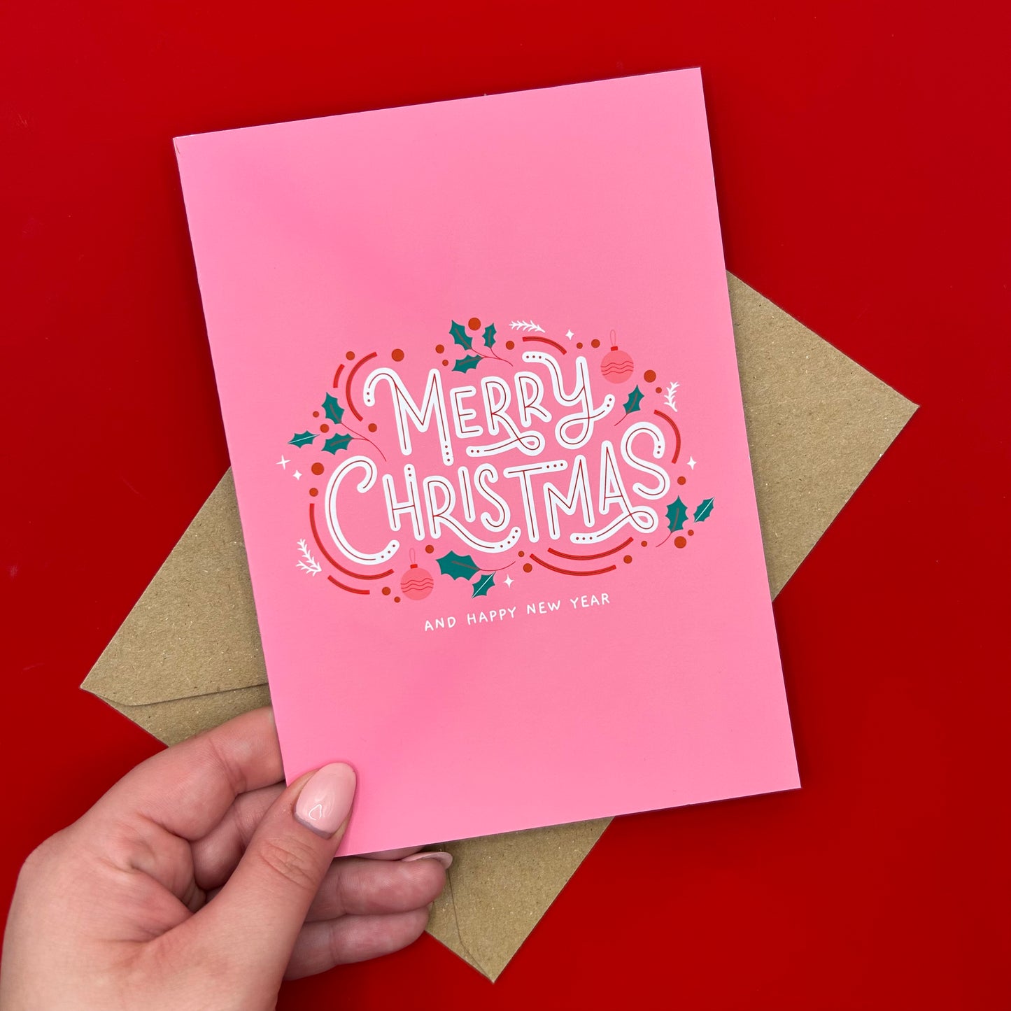 Pink Merry Christmas Card