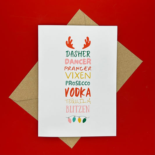 Reindeer Names Christmas Card