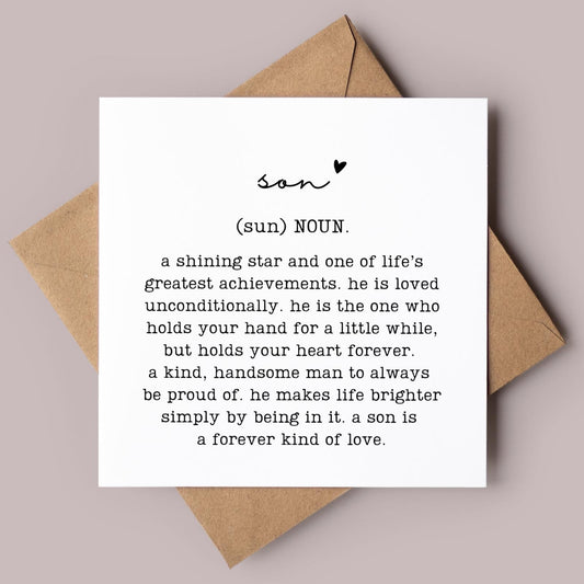 Son Definition Greeting Card, Birthday Gift for Son, Family Relation Present, Thoughtful, Special, Minimal, Free Delivery