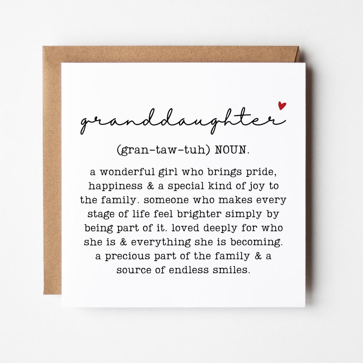 Granddaughter Definition Greeting Card, Birthday Gift for Grandchild, Family Relation Present, Thoughtful, Special, Minimal, Free Delivery