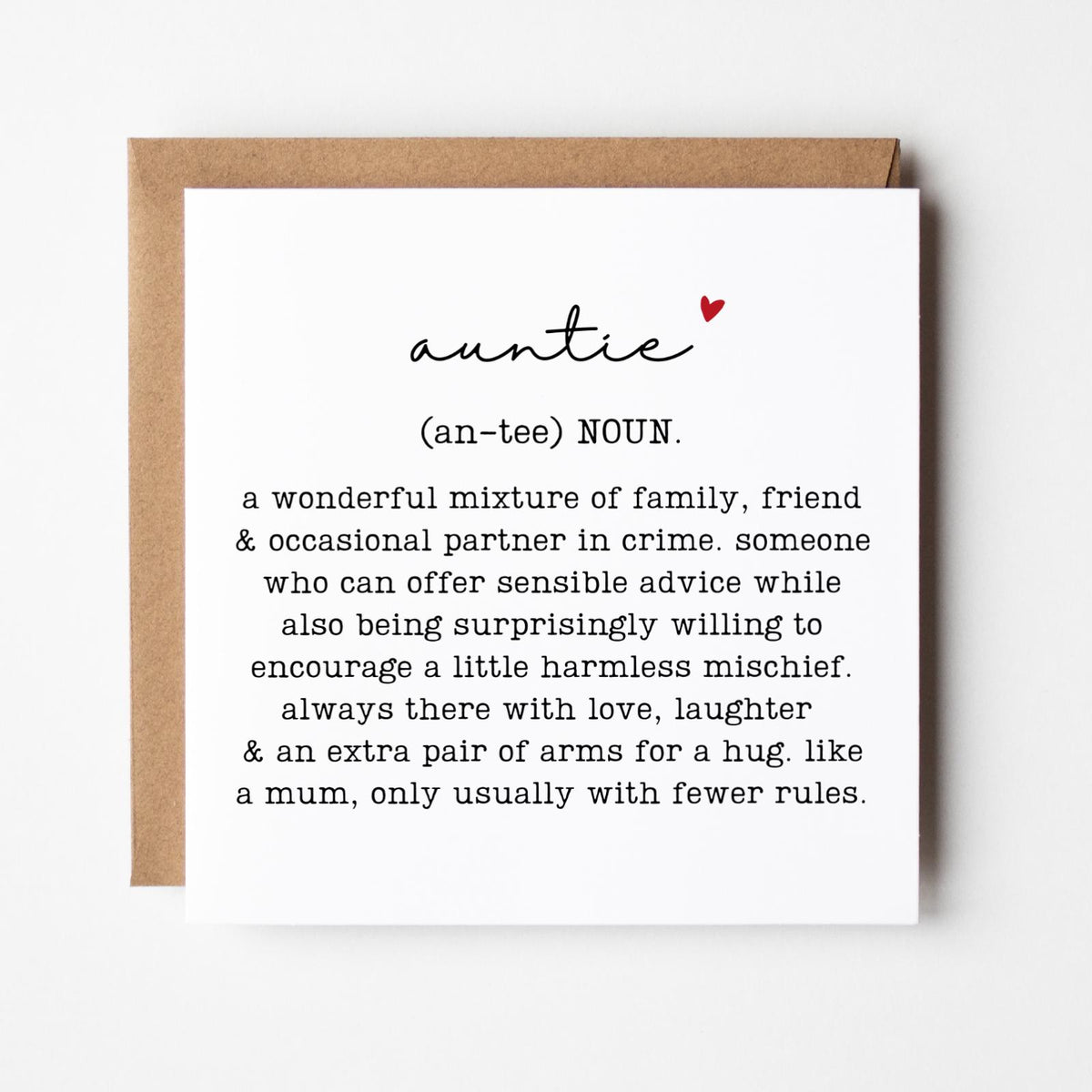 Auntie Definition Greeting Card, Birthday Gift for Aunty, Family Relation Present, From Niece, Thoughtful, Special, Minimal, Free Delivery