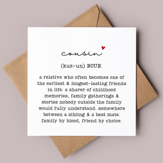 Cousin Definition Greeting Card, Birthday Gift for Cousin, Family Relation Present, Thoughtful, Minimalistic, Heartfelt, Free Delivery