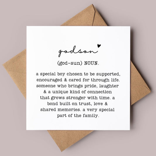 Godson Definition Greeting Card, Birthday Gift for Godson, Family Relation Present, Thoughtful, Special, Minimal, Free Delivery
