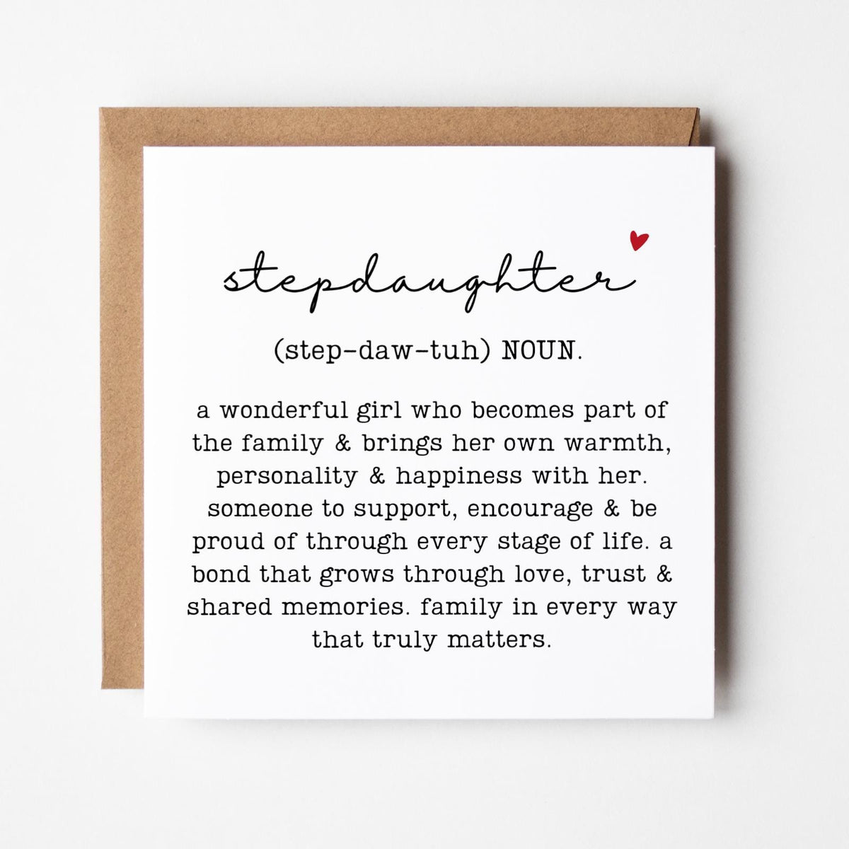 Stepdaughter Definition Greeting Card, Birthday Gift for Daughter, Present from Mum and Dad, Thoughtful, Special, Minimal, Free Delivery