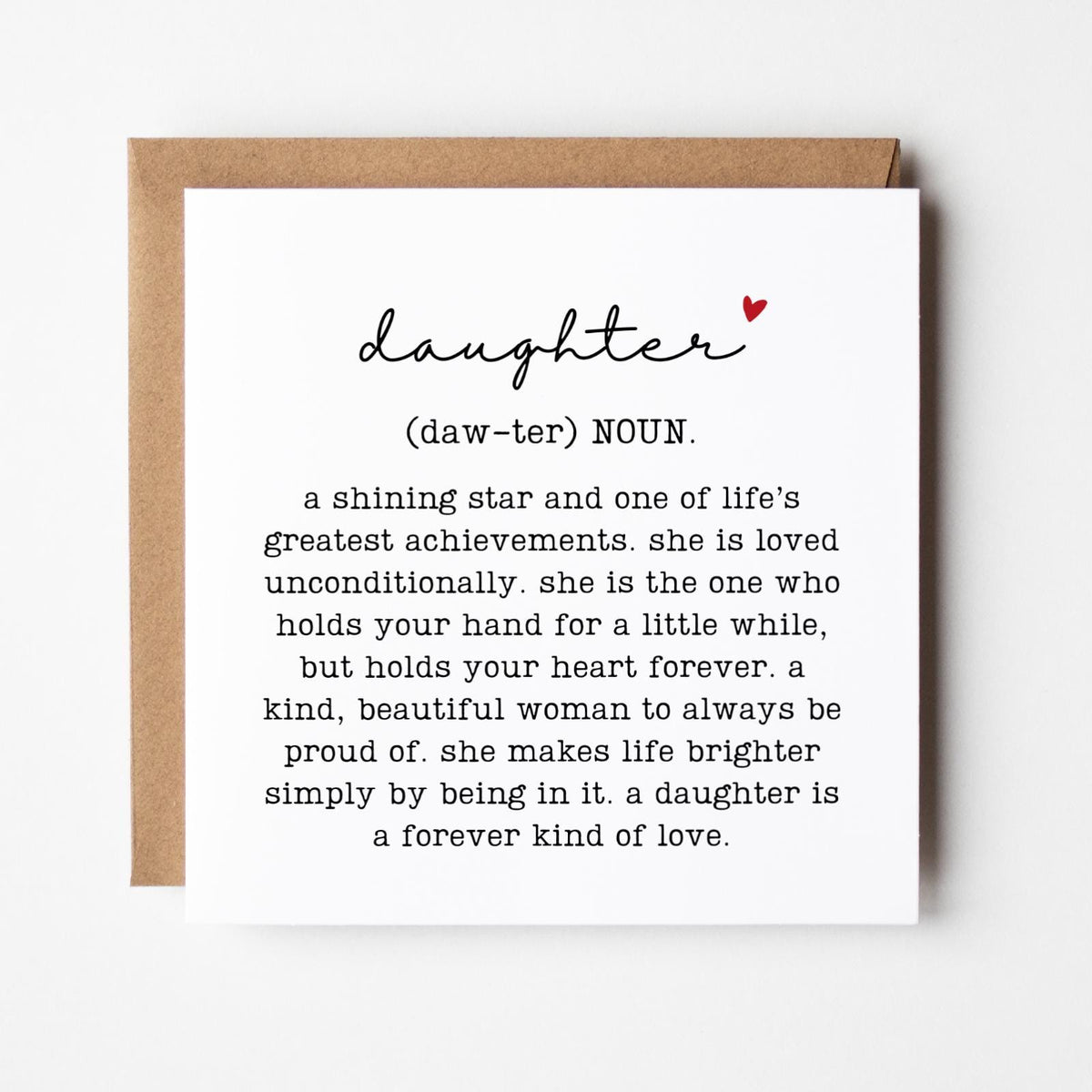 Daughter Definition Greeting Card, Birthday Gift for Daughter, Present from Mum and Dad, Thoughtful, Special, Minimal, Free Delivery