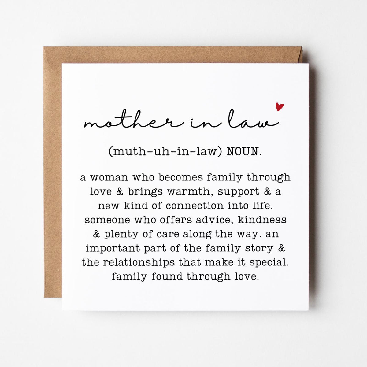 Mother in Law Definition Greeting Card, Birthday Gift for In Laws Family Relation Present, Thoughtful, Special, Minimal, Free Delivery