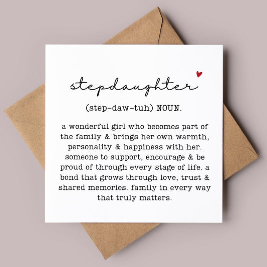 Stepson Definition Greeting Card, Birthday Gift for Stepson, Present from Mum and Dad, Thoughtful, Special, Minimal, Free Delivery